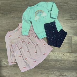 Little Me & Okie Dokie Rainbow Pink Dress and Teal/Navy Dress